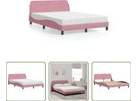 The Living Store Letto Con Materasso Rosa 120X200 Cm In Velluto
