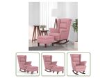 The Living Store Poltrona E Sgabello A Dondolo Con Gambe In Legno Velluto Rosa