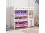 Scaffale Per Bambini "SøNdreland"" Con Un'anta Dell'armadio E 9 Scatole Pieghevoli 80 X 90 X 30 Cm Con Motivo A Oceano"