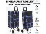 43,5 L Carrello Spesa Pieghevole Idrorepellente - Carrello Spesa Pieghevole Con 2 Ruote, Borsa Spesa E Cestino Spesa Su Ruote (Blu/Bianco A Scacchi)