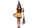 Strega Halloween Costume Cappello Magico Vestito Arancione Nero Mistico, Taglia: 36 - 38 (S) Colore: Arancione