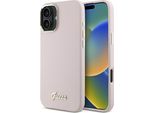 Guess Guhcp16Msmbslp Iphone 16 Plus 6.7 RóżOwy/Pink Custodia Rigida In Silicone Script Metal Logo & Frame