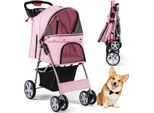 Costway Passeggino Per Cani E Animali Domestici Fino A 15 Kg, Passeggino Per Cani Con Finestre A Rete E Portabicchieri E Rimorchio, Passeggino Per Cani Piccoli E Gatti Rosa