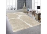 Tappeto Moderno A Pelo Alto Con Accenti Beige Morbido, Accogliente, Di Facile Manutenzione Con Motivo Organico In Crema Beige Dimensioni - 140 X 200 Cm
