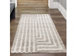 Tappeto A Pelo Alto Moderno E Accogliente In Beige Dimensioni - 80 X 150 Cm