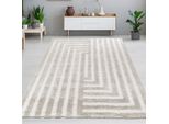 Morbido Tappeto A Pelo Alto Con Motivo A Linee Accogliente E Moderno In Beige Dimensioni - 140 X 200 Cm