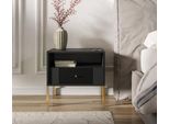 Comodino Iseo I Nero - Oro 54 Cm Mdf, Su Gambe, Con Cassetto