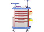 Succebuy Carrello Da Laboratorio A 5 Piani, Carrello Medico Mobile Con 5 Cassetti, 4 Ruote Silenziose, Materiale Pp, 2 Cestini Per Rifiuti, Per Laboratorio, Clinica, Ospedale, Salone, Blu