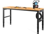 Succebuy Banco Da Lavoro Regolabile In Altezza, Tavolo Da Garage 183 X 64 Cm, Altezza 72 - 97 Cm, Capacità Di Carico 900KG, Prese Di Corrente, Piano In Legno Duro, Struttura In Metallo, Cuscinetti Per I Piedi, Ufficio Casa Officina