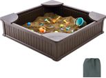 Succebuy Sabbiera Con Copertura, Sabbiera Quadrata Da 48,6 X 48,6 X 12,4 Pollici, Sabbiera In Hdpe Con 4 Sedili Angolari E Rivestimento Del Pavimento Per Esterni, Cortile, Spiaggia, Parco, Regalo Per Ragazzi