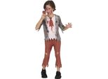 Zombie Horror Halloween Outfit Costume Non-Morto Look Sanguinoso Inquietante Scuola Uniforme Costume Idea Spaventoso Tartan Giacca Cravatta Camicia Pantaloni Per Evento Festa Di Halloween, Dimensioni: 110/116 Colore: Grigio