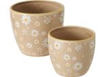 Set Di Fioriere Boltze | - Beige - Fascino Rustico - Viole Del Pensiero Dipinte A Mano