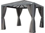 Primeyard Gazebo Da Giardino 3X3 M Tetto Hardtop In Policarbonato Con 4 Teli Laterali In Grigio