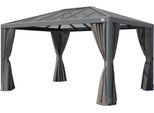 Primeyard Gazebo Da Giardino 3X4 M Tetto Hardtop In Policarbonato Con 4 Teli Laterali In Grigio