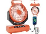 Ventilatore Da Tavolo Aopunly, Ventilatore Da Campeggio, Ricaricabile, Batteria Da 20000Mah, 4 Velocità, Con Telecomando, Luce Led E Gancio, Per Esterni, Tenda, Arancione