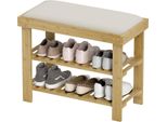 Fortuna Lai Panca Porta Scarpe Con Seduta, Panca In Bambù Con Vano Contenitore, Scarpiera Con 2 Scomparti Aperti, Panca, Panca, Panca Guardaroba Per Soggiorno, Ingresso, 60 X 29 X 49 Cm Bianco Crema