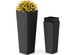 Costway 2 Fioriere Alte 82Cm/60Cm, Fioriere In Polyrattan Con Vaso Interno E Fori Di Drenaggio, Fioriere Impilabili Nere
