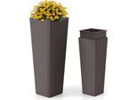 Costway 2 Fioriere Alte 82Cm/60Cm, Fioriere In Polyrattan Con Vaso Interno E Fori Di Drenaggio, Vasi Da Fiori Impilabili Marrone