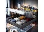 Letto Imbottito Unboxg Led 140X200 Cm, Letto Con Ampio Spazio Di Archiviazione E Rete A Doghe, Struttura Del Letto A Molle Insacchettate In Metallo, Testata Imbottita Con Ripiano E Porta Di Ricarica Usb, Grigio