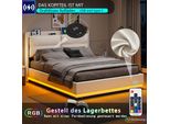 Unboxg Letto Imbottito 140X200 Cm, Letto Matrimoniale Con Contenitore E Rete A Doghe, Testata A Led Con Funzione Di Ricarica Usb Tipo C, Letto Contenitore Letti Funzionali Letti Giovanili Spalliera Letto, Beige