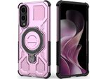 Cover Resistente Per Samsung Galaxy S25 Edge, Custodia Robusta Con Supporto Ad Anello, Supporto Magnetico E Supporto Rosa