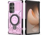 Cover Resistente Per Samsung Galaxy S24 Ultra, Custodia Robusta Con Supporto Ad Anello, Supporto Magnetico E Supporto Rosa