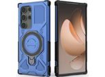 Cover Resistente Per Samsung Galaxy S24 Ultra, Custodia Robusta Con Supporto Ad Anello, Supporto Magnetico E Supporto Blu