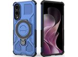 Cover Resistente Per Samsung Galaxy S25 Edge, Custodia Robusta Con Supporto Ad Anello, Supporto Magnetico E Supporto Blu