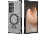 Cover Resistente Per Samsung Galaxy S24 Ultra, Custodia Robusta Con Supporto Ad Anello, Supporto Magnetico E Supporto Grigio