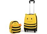 Costway 2 Pezzi Valigia Per Bambini + Zaino, Trolley Per Bambini Da 12"+16"" In Plastica, Bagaglio Per Bambini Con Corda E Maniglia Anti-Smarrimento, Valigia Da Viaggio Per Bambini, Api"