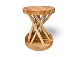 Tavolino Di Legno - Tavolino Sgabello Di Legno - Realizzato A Mano - Legno Di Suar E Teak - 50X40X40 Cm