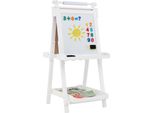 Lavagna Per Bambini Bifacciale Costway, Cavalletto Pieghevole Regolabile In Altezza Con Lavagna Bianca, Lavagna Magnetica, Rotolo Di Carta, Lavagna Per Bambini 3+ Bianco
