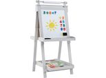 Costway Lavagna Per Bambini Bifacciale, Cavalletto Pieghevole Regolabile In Altezza Con Lavagna, Lavagna Magnetica, Rotolo Di Carta, Lavagna Per Bambini 3+ Grigio