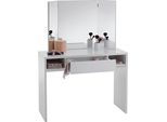 Schreibtisch Fmd "Schminki", Weiß (Weiß Edelglanz), B:100Cm H:135,7Cm T:41,5Cm, Tische, Schreibtisch, Mit Dreiteiligem Faltspiegel Und Schublade