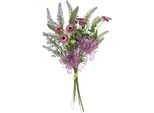 Kunstblume I.Ge.A. "Kunstblumen-Strauß Protea Zinnien Lavendel", Lila (Violett), B:30Cm H:50Cm L:14Cm, Polyester, Kunstpflanzen, Bouquet BlumensträUßE Dekoblume Blumen Grabdeko