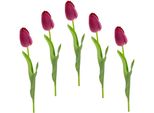 Kunstblume I.Ge.A. "Real Touch Tulpen", Rosa (Dunkelrosa), B:4Cm H:67Cm L:4Cm, Kunstpflanzen, 5Er Set KüNstliche Tulpenknospen, Kunstblumen, Stielblume