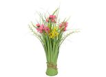 Kunstgras I.Ge.A. "Grasbund Mit BlüTen", Bunt (Gelb, Rosa), B:24Cm H:40Cm L:24Cm, Polyester, Kunstpflanzen, Deko Grasbusch GräSer Kunstblume Kunstpflanze KüNstliche Pflanze