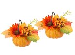 Kunstblume I.Ge.A. "Dahlien-Gesteck Im KüRbis", Gelb (Gelb, Orange), B:16Cm H:12Cm L:16Cm, Polyester, Kunstpflanzen, Mit Beeren Blume Dekoblume Gesteck Herbstblume Herbstdeko MittelstüCk