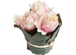 Kunstblume BOTANIC-HAUS "Rosenarrangement Groß Mit BläTtern Umwickelt", Rosa, B:13Cm H:14Cm T:13Cm Ø:13Cm, Kunststoff, Kunstpflanzen