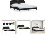 The Living Store Struttura Letto Con Led Nero 180X200 Cm In Ecopelle