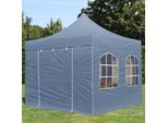 Toolport 3X3M Gazebo Pieghevole Con Laterali (Finestre), Premium Acciaio, Grigio Scuro