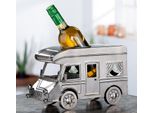 Gilde Flaschenhalter, "Wohnmobil"", Wohnwagenmotiv, Metall, Silberfarben, , L. 30,5 Cm, B. 16 Cm, H. 18,5 Cm 65516"