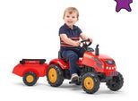 Trattore Per Bambini Falk Con Un Pallet, Rimorchio, Coperchio Apribile E Pedali, Rosso