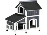 Casetta Per Gatti Pawhut, In Legno Di Abete, Rifugio Per Gatti Con Diversi Ingressi, 2 Piani, Grotta Per Gatti All'aperto, Casetta Per Animali Con Tetto In Asfalto, Fioriera, Resistente All'inverno, Design Rialzato, Grigio, 96 X 65 X 85,5 Cm