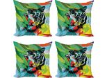 Set Di Federe Per Cuscini Abakuhaus Tiger (4 Pezzi), Motivo Tigre Del Bengala, Stampa Digitale Moderna Su Entrambi I Lati, 40 Cm X 40 Cm, Multicolore