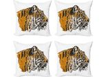 Abakuhaus Set Di Federe Tiger (4 Pezzi), Sketch Bengal Carnivore, Stampa Digitale Moderna Su Entrambi I Lati, 50 Cm X 50 Cm, Marrone Chiaro Nero