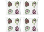Abakuhaus Set Di Federe Per Cuscini Artichoke (4 Pezzi), Alimenti Dietetici Vegetali, Stampa Digitale Moderna Su Entrambi I Lati, 60 Cm X 60 Cm, Magenta E Verde Felce