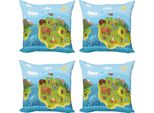 Abakuhaus Set Di Federe Per Cuscini Con Animali (4 Pezzi), Happy Planet Mountains, Stampa Digitale Moderna Su Entrambi I Lati, 40 Cm X 40 Cm, Multicolore