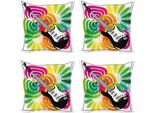 Abakuhaus Set Di Federe Popstar Party (4 Pezzi), Chitarra Floreale, Stampa Digitale Moderna Su Entrambi I Lati, 60 Cm X 60 Cm, Multicolore