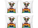Abakuhaus Set Di Federe Popstar Party (4 Pezzi), Cuffie Per Cani, Stampa Digitale Moderna Su Entrambi I Lati, 45 Cm X 45 Cm, Multicolore